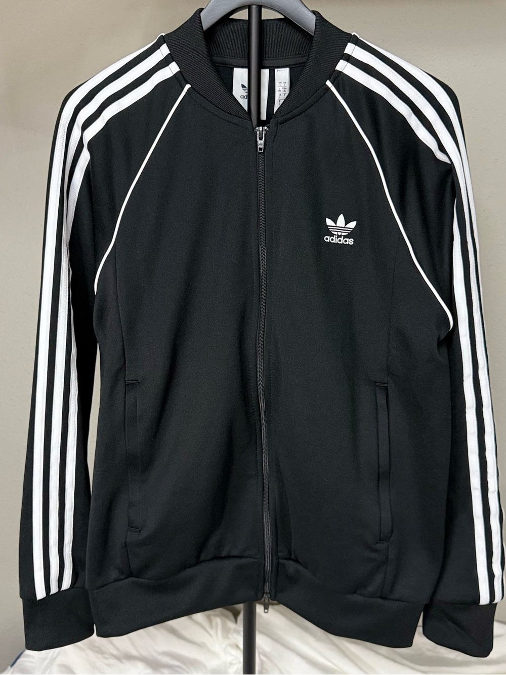 adidas Black Zip-Up Track Jacket with White Logo Tag